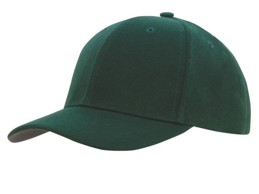 A dark green cap with a contrast peak under, featuring a logo on the front.