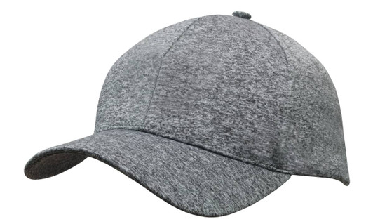 A grey sports cap with a curved brim and a textured fabric, featuring a logo on the front.