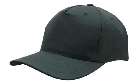 A breathable poly twill cap in dark green, featuring a curved brim and a fabric strap at the back, with a logo.