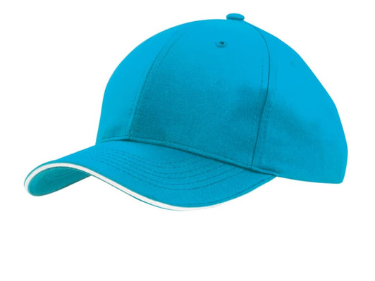 A turquoise sports cap with sandwich trim and a logo, featuring a classic design and structured fit.