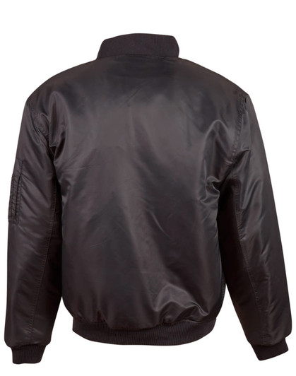 A black soft shell jacket with a ribbed collar and cuffs, featuring a smooth finish and a side pocket.