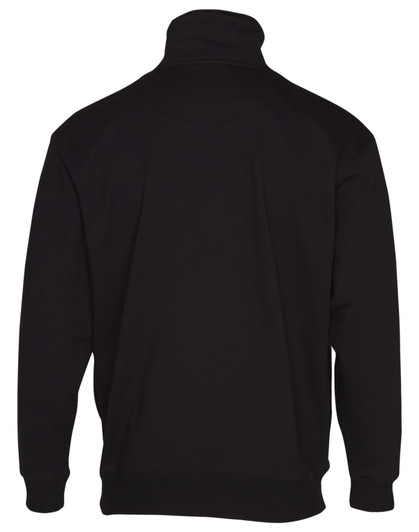 A black 1/2 zip collar fleecy jumper, featuring a simple design and a back view.