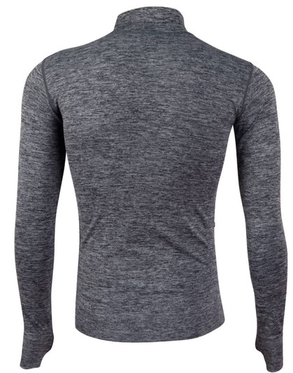 A grey unisex seamless heather jacket with a high collar and long sleeves, featuring a branding logo.
