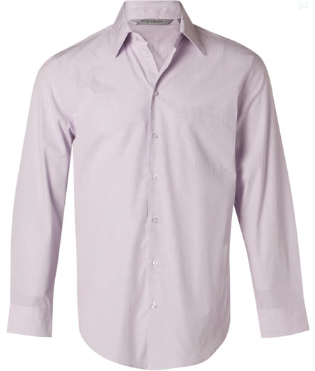 A light purple men's long-sleeve button-up shirt with a single chest pocket and a collar.