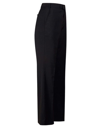 Men's black wool blend stretch flexi waist pants displayed from the side. Features a smooth, tailored silhouette.