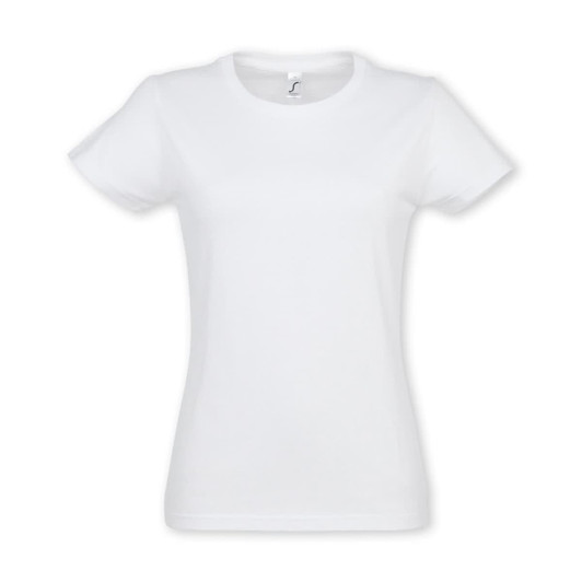 A white women's t-shirt from SOLS, featuring a classic crew neck design and short sleeves.