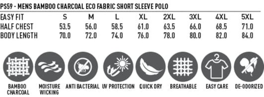 A men's short sleeve polo shirt in bamboo charcoal, featuring eco fabric with a breathable and moisture-wicking design.