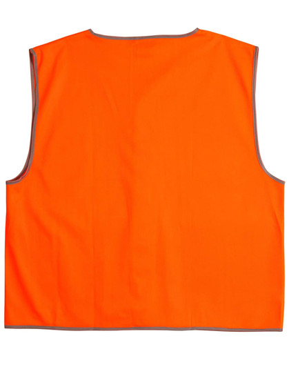 An orange safety vest with grey trim, featuring a simple design and no visible logos.