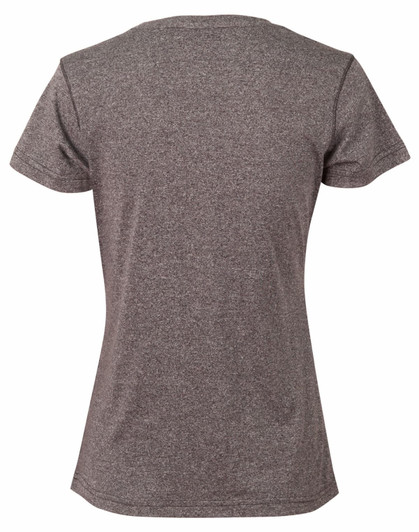 A heathered grey ladies' short-sleeve T-shirt with a fitted design and no visible logos.