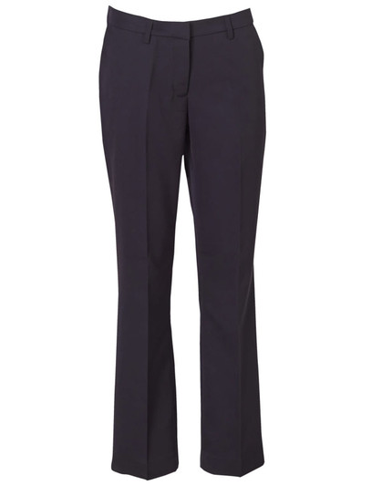 Ladies permanent press pants in dark navy, featuring a classic fit and smooth, wrinkle-resistant fabric.
