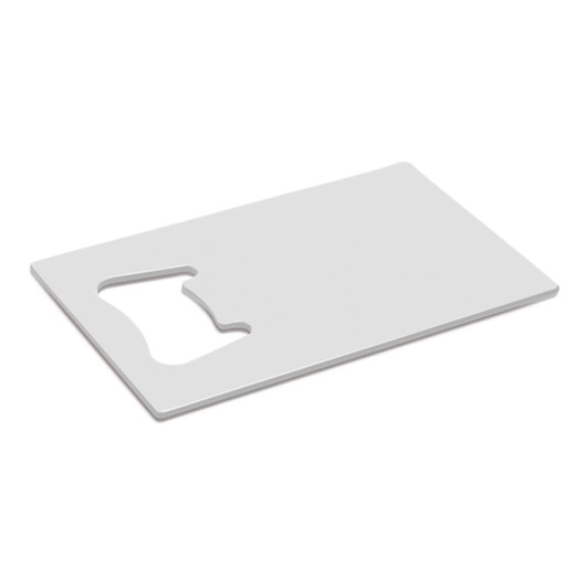 A drink bottle opener designed with a flat, sleek profile and a functional bottle cap removal feature.