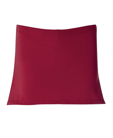 A maroon skort with a simple design, featuring an elastic waistband and no visible branding.