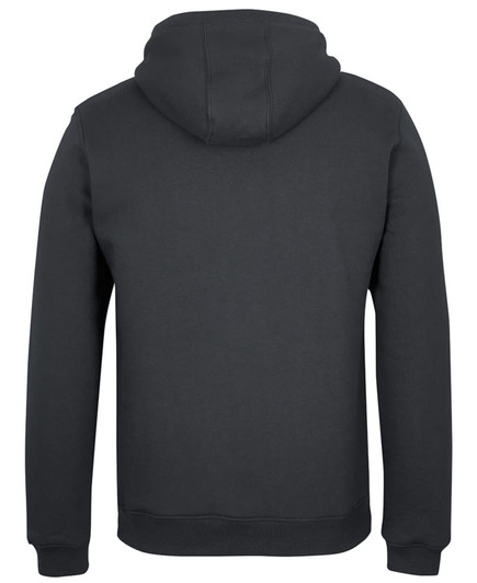 A dark navy hoodie with a 1/2 zip and a hood, featuring a plain back and long sleeves.