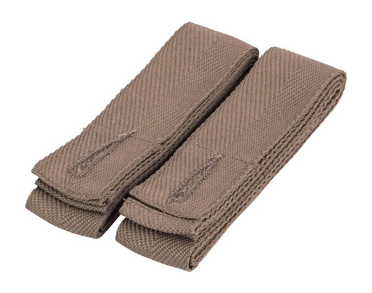 Changeable apron straps in a tan colour, featuring a woven texture and two segments for adjustable fitting.