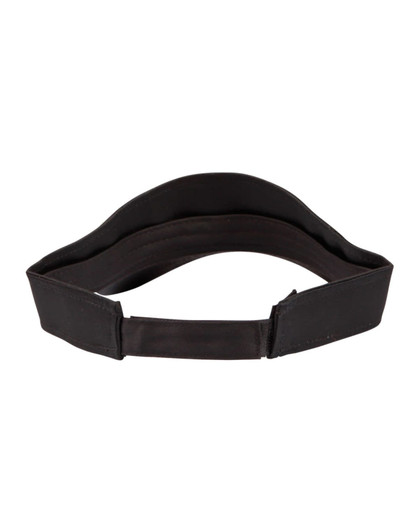 A black sandwich visor featuring a flexible band and a simple design. It includes a logo on the front.