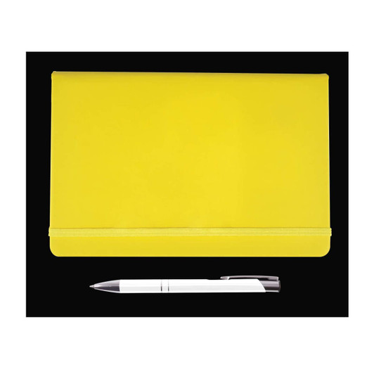 A bright yellow folder and a sleek white pen are featured in the Harmony Gift Set.
