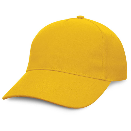 A yellow cap with a curved brim and a logo on the front. Ideal for casual outdoor wear.