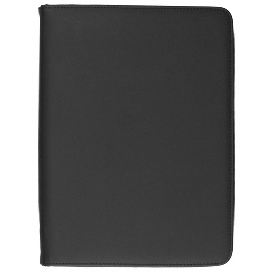 A black imitation leather compendium with a sleek, smooth finish and a subtle logo.