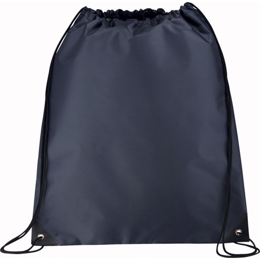 A large drawstring sportspack in dark navy, featuring a logo and cinch closure. Ideal for carrying items.