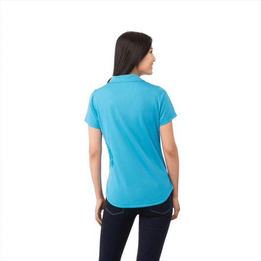 A women's polo shirt in a vibrant blue colour featuring short sleeves and a subtle logo.