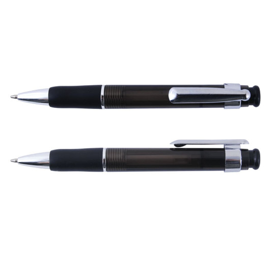 A set of Chrystalis Pens featuring a sleek black design with chrome accents and a rubber grip.