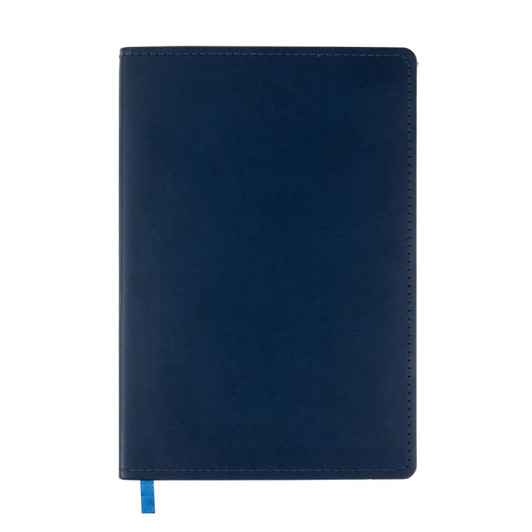 A Genesis A5 Notebook in navy blue with a smooth finish and a ribbon bookmark.