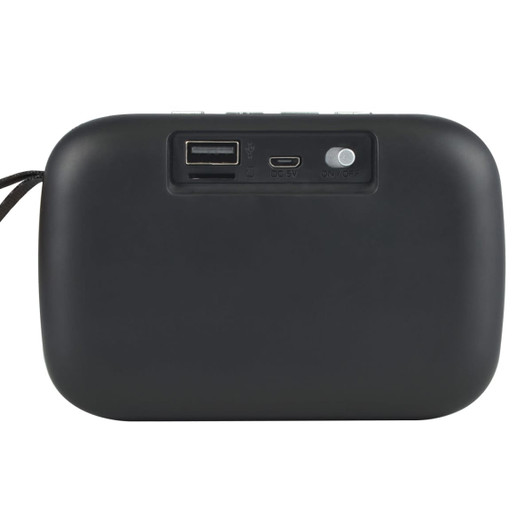 A Jive Speaker with a smooth black exterior featuring a USB port, a charging port, and a power switch on a flat surface.