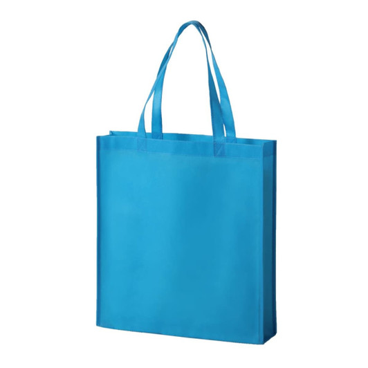 A bright blue non-woven tote bag with two handles and a simple, solid design.