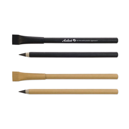 Three inkless pens in various styles and colours: black, brown, and beige. Each features a branding logo.