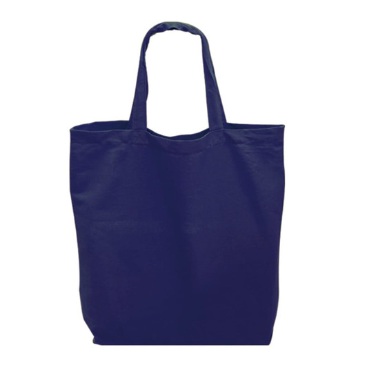 A navy blue tote bag with two handles, featuring a simple design and no visible logos.