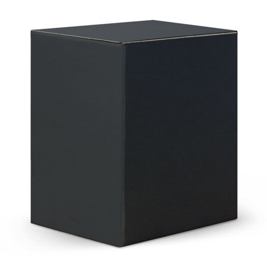 A plain black box, rectangular in shape, with a smooth surface and no visible markings or features.