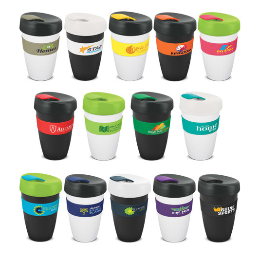 A set of reusable drink bottles in various colours, featuring different designs and logos, with 480ml capacity.