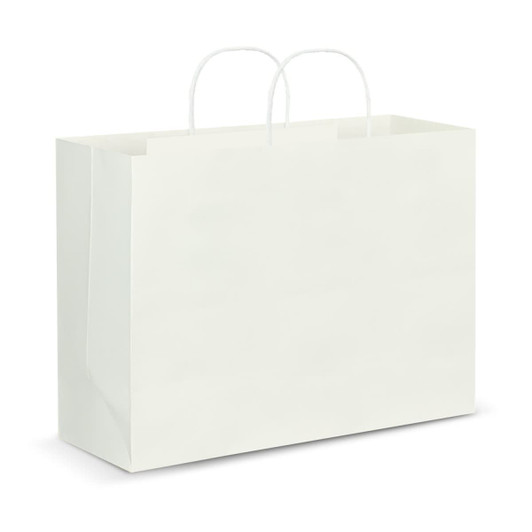 A large, plain white paper carry bag with two handles. The bag features a smooth finish and no visible designs.