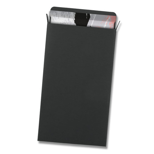 A large dark grey gift box featuring a chocolate bar and a logo. The box is elegantly designed with a sleek finish.