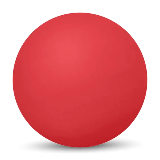 A bright red high bounce ball with a smooth surface and a rounded shape, featuring a logo.