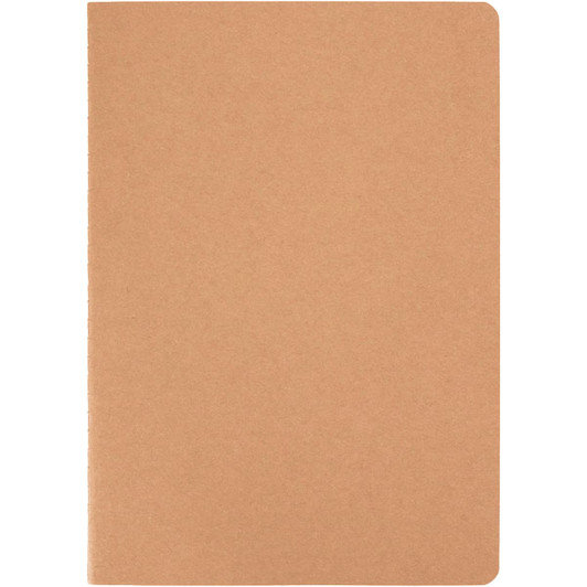 A brown A5 planner with a simple, smooth cover and rounded edges, featuring a logo on the front.