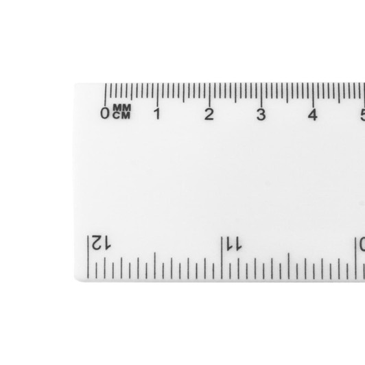 A 30cm white ruler featuring metric measurements and a logo.