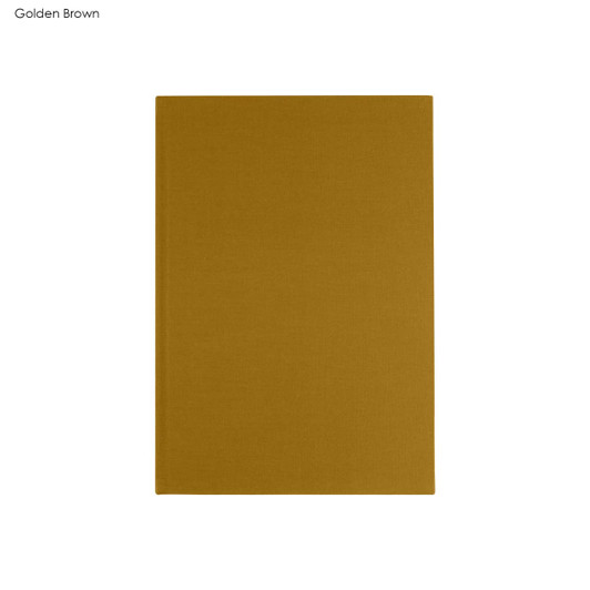 A golden brown B5 notebook with a plain cover and no visible text or images. It has a simple design and branding.