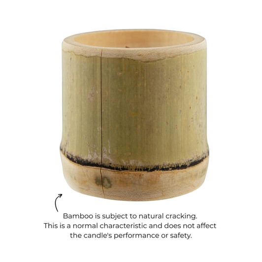 A bamboo candle holder with a natural finish and visible cracks. Features a rustic, eco-friendly design.