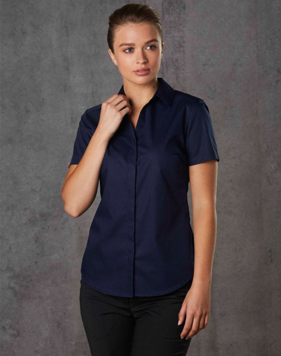 Ladies' Dobby Striped Taped S/S Shirt