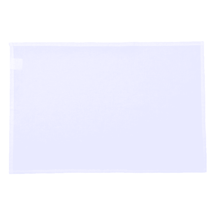 A tea towel in a soft, light purple hue, featuring a simple design and a branding logo.