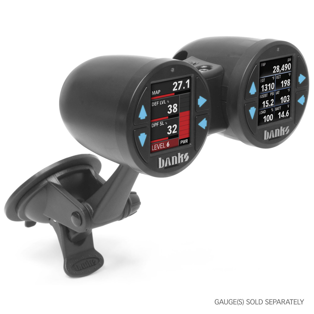 BANKS POWER 63344 DUAL GAUGE POD KIT 52MM STICKY BASE SUCTION MOUNT IDASH 1.8 AND 52MM (2-1/16 INCH) GAUGES