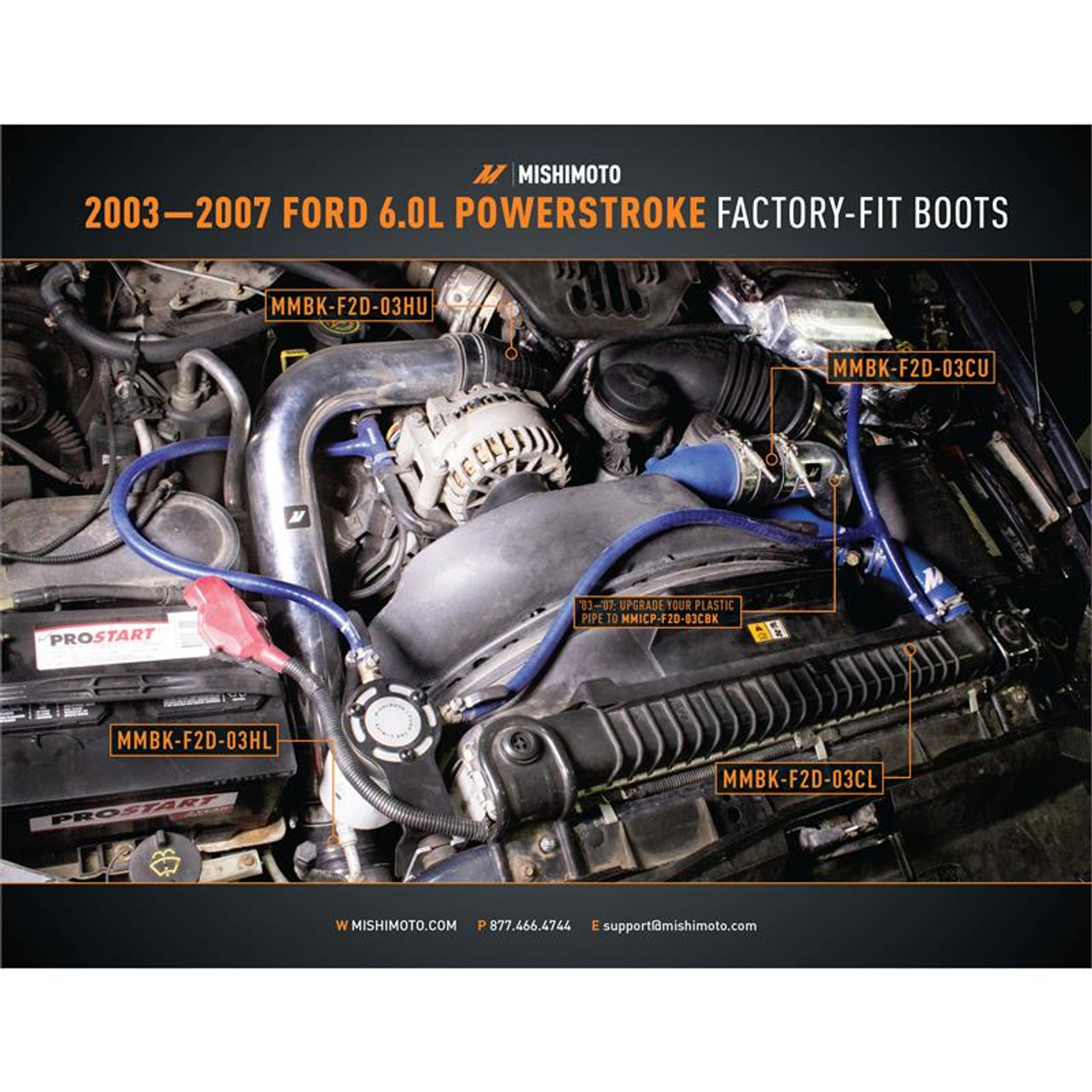 MISHIMOTO MMBK-F2D-03CL FACTORY FIT COLD-SIDE, LOWER BOOT, FITS FORD 6.0L  POWERSTROKE 2003–