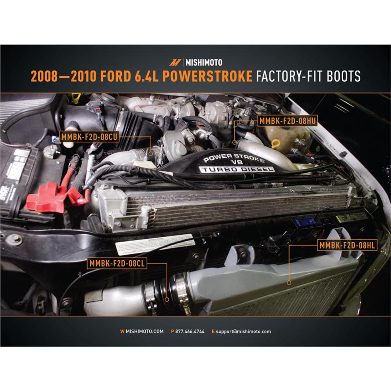 MISHIMOTO MMBK-F2D-08CU  FACTORY FIT COLD-SIDE, UPPER BOOT  2008-2010 FORD POWERSTROKE 6.4L
