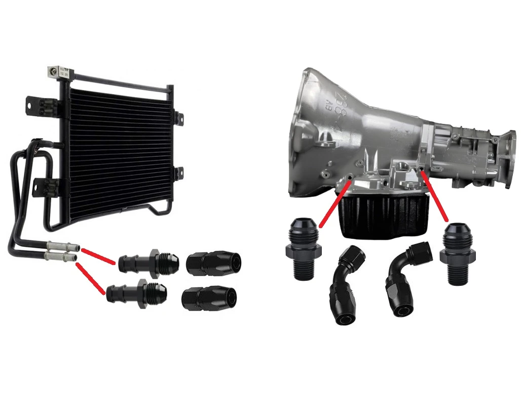 CPP DIESEL REPLACEMENT TRANSMISSION LINE KIT BLACK BRAIDED BYPASS HEAT EXCHANGER 1994-2007 DODGE CUMMINS 5.9L 12V/24V