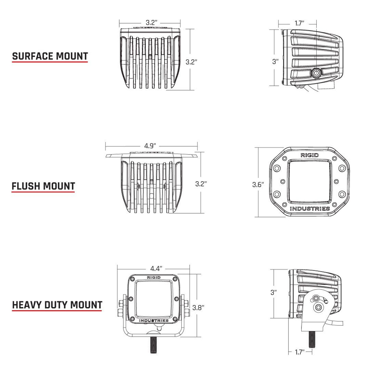 RIGID INDUSTRIES 90151 DIFFUSED REAR FACING HIGH/LOW SURFACE MOUNT YELLOW PAIR D-SERIES PRO