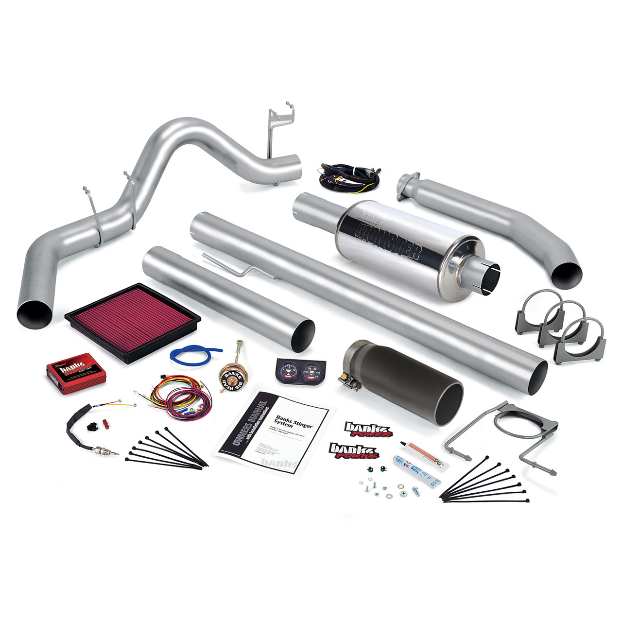 BANKS POWER 49370-B STINGER BUNDLE POWER SYSTEM W/SINGLE EXIT EXHAUST-BLACK TIP (EXTENDED CAB) FOR 01 DODGE RAM WITH 5.9L CUMMINS