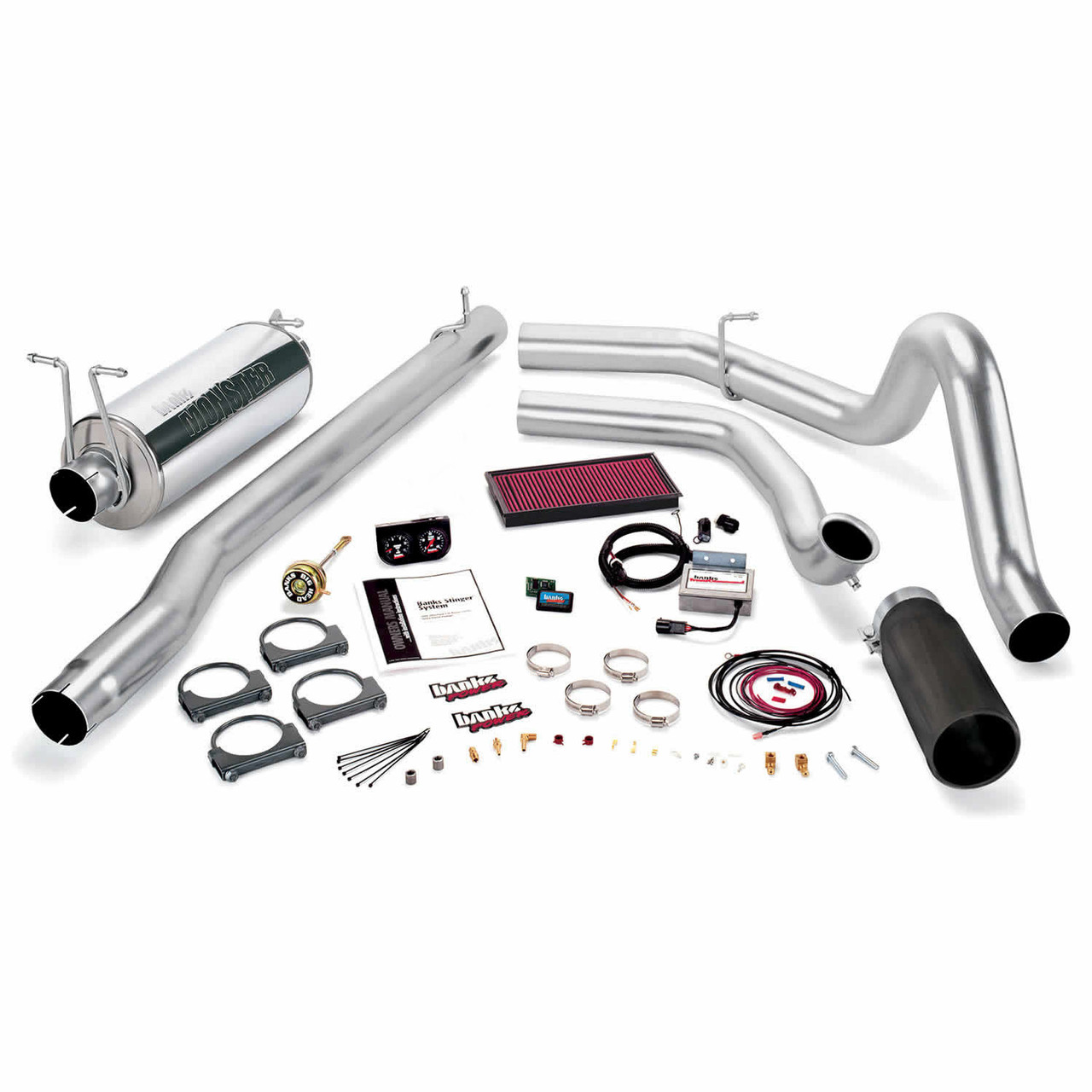 BANKS POWER 47531-B STINGER BUNDLE POWER SYSTEM W/SINGLE EXIT EXHAUST-BLACK TIP (AUTOMATIC TRANSMISSION) FOR 99.5 FORD POWERSTROKE 7.3L