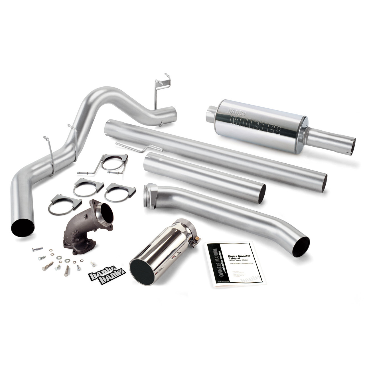 BANKS POWER 48638 MONSTER EXHAUST SYSTEM 4IN W/POWER ELBOW SINGLE EXIT CHROME ROUND TIP (EXTENDED CAB) FOR 98.5-02 CUMMINS 5.9L 24V BANKS POWER 48638 MONSTER EXHAUST SYSTEM 4IN W/POWER ELBOW SINGLE EXIT CHROME ROUND TIP (EXTENDED CAB) FOR 98.5-02 CUMMINS 5.9L 24V