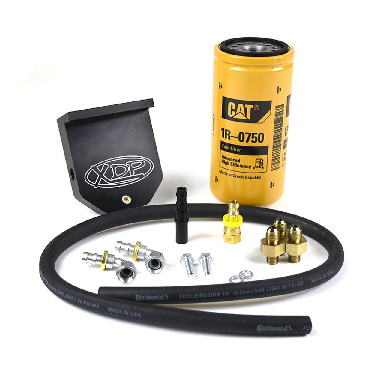XDP XD381 FUEL FILTER ADAPTER WITH CAT 1R-0750 FILTER FOR 10-18 DODGE RAM WITH CUMMINS ENGINE